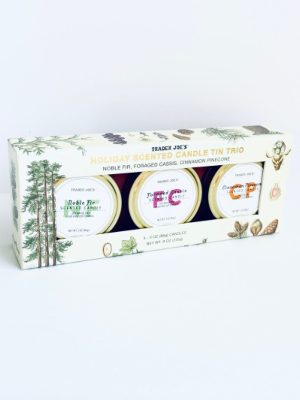 Trader Joe's Holiday Scented Candle Tin Trio Noble Fir Foraged Cassis Cinnamon